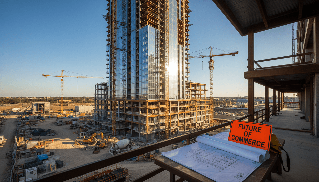 Commercial real estate development project with modern building architecture