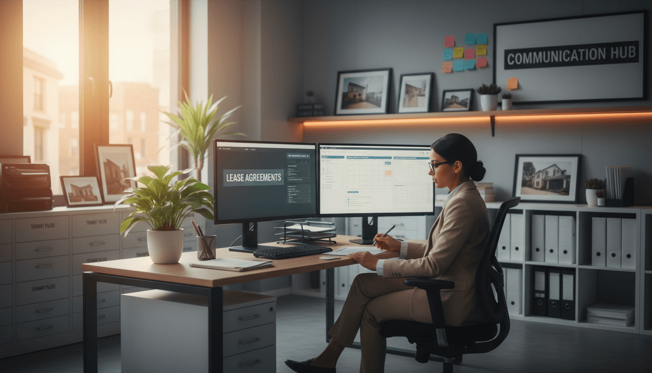 Property manager overseeing operations at organized management office